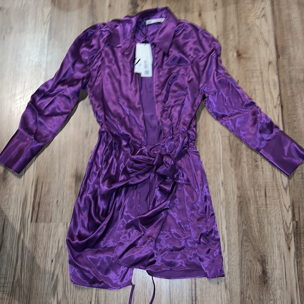 NEW! Zara Purple Belted Wrap Dress - Picture 8 of 12